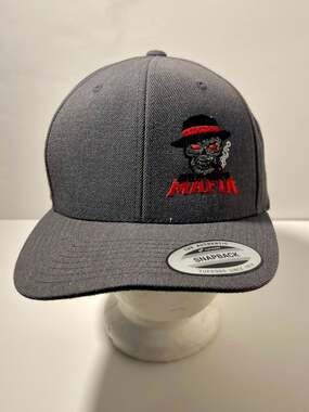 Yupoong The Classics Mafia Skull Red Eye Embroidered Snapback Hat Charcoal